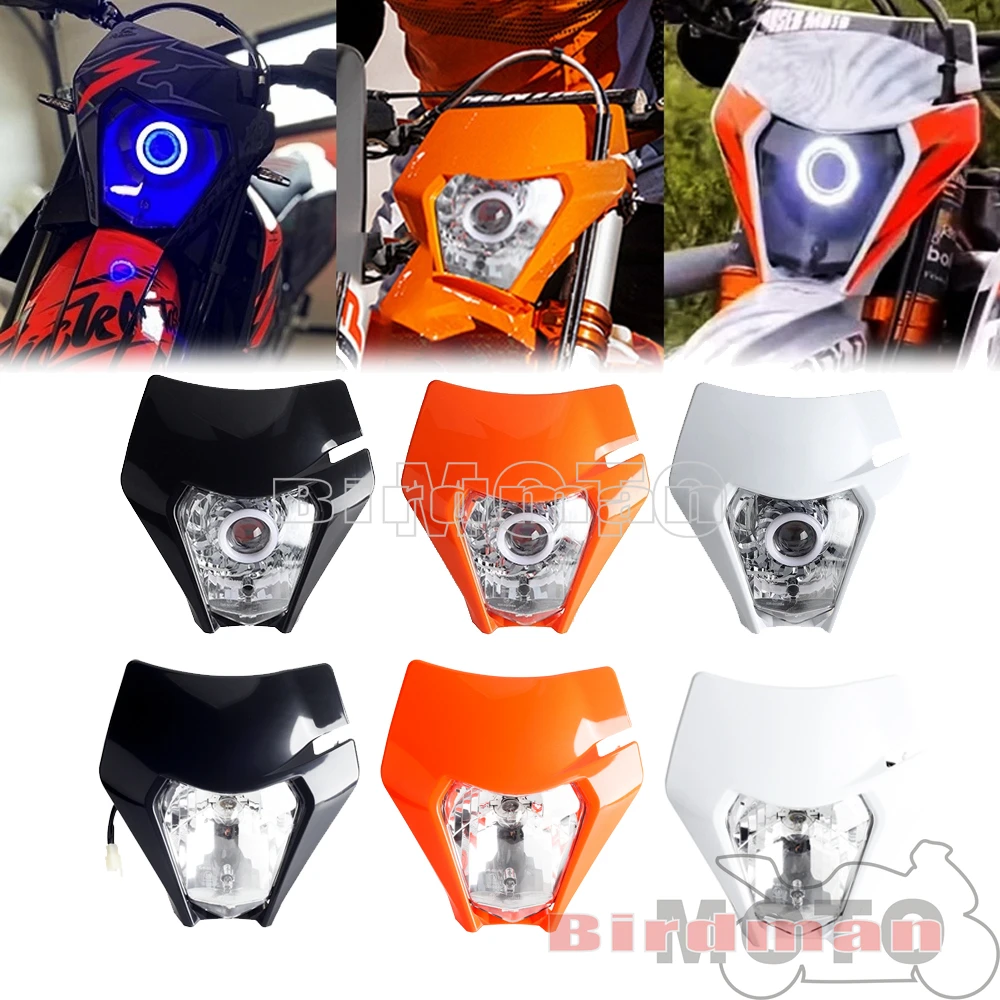 Round Wick Headlamp Plate E8 Approved LED Headlight For EXC EXCF SXF SX XC XCF XCW XCFW 125 150 250 350 450 530 Enduro Motocross