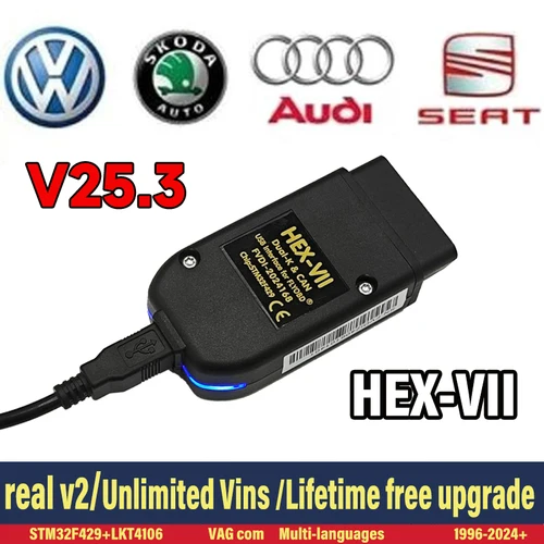 VCDSCAN Unlimited VINs Auto Scan com Diagnosetools VAG Codierung COM HEX Real V2 STM32F429 V25.3 Für VW AUDI Skoda Seat