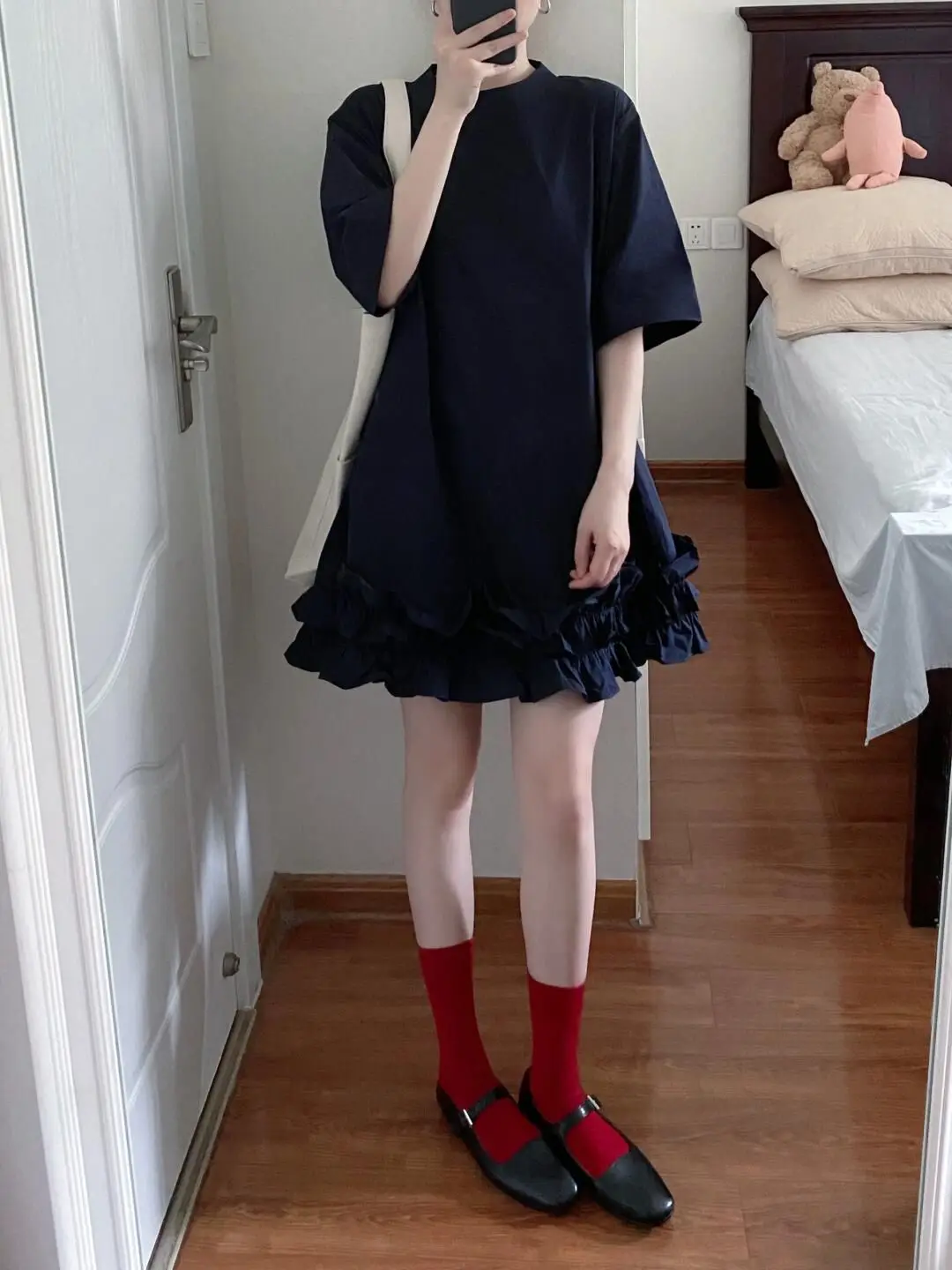 Coupe ample ort Sve bleu Dr coréen Sle femmes Faion été nouvelle jupe trapèze avec ourlet en dentelle t-shirt Dr