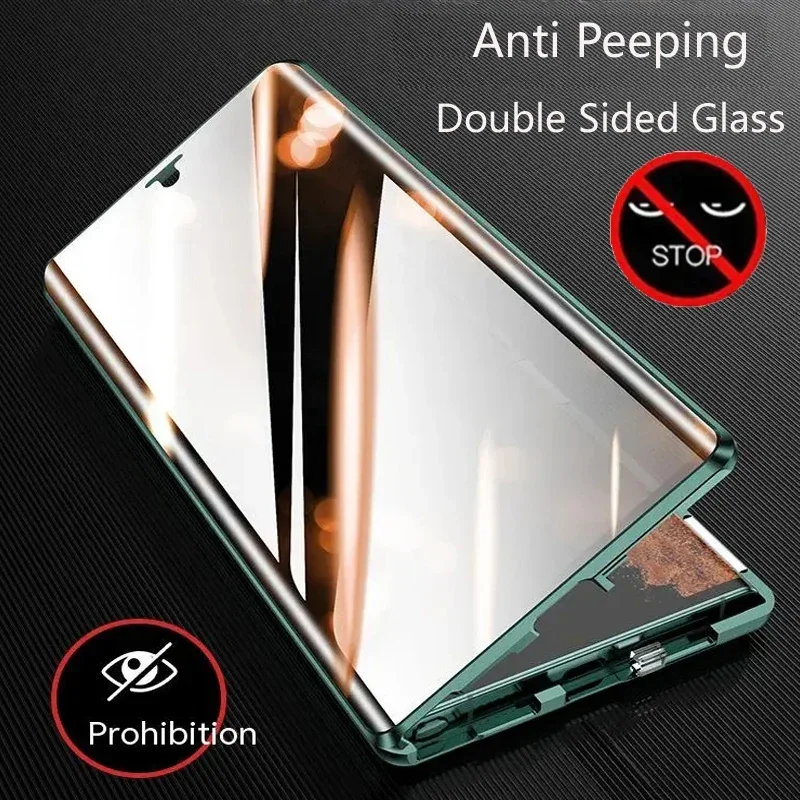 

Anti Peeping Glass Metal Snap Lock Phone Case for Huawei P60 P50 P40 Pro Plus Pura 70 Pro Degree Privacy Protect Magnetic Cover