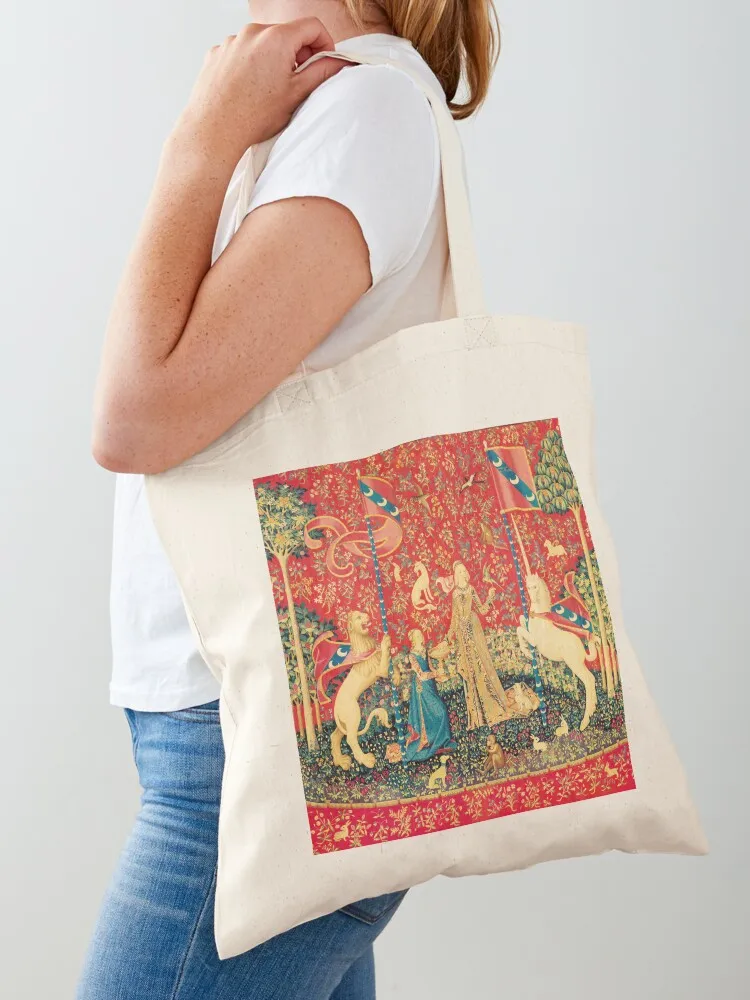 سيدة وحيد القرن طعم، أحمر أخضر الخيال الزهور، الحيوانات حمل حقيبة التسوق أكياس قماش قابلة للطي قماش