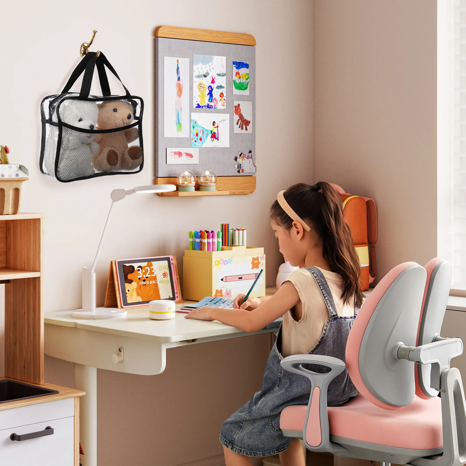 

4Pcs Clear PVC Hanging Storage Bags Mesh Side Pockets Space Saving Waterproof Organizer for Makeup Toiletries Bedroom Living