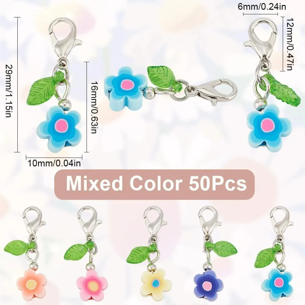 50Pcs Flowers Crochet Stitch Markers Flower Clasp Charms Bulk Polymer Clay Plant Floral Leaf Locking Marker making kit