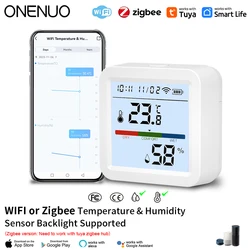 Onenuo-tuya wifiとzigbee温度および湿度センサー,湿度計および温度計,スマートホーム,バックライト,スマートライフ,AlexaおよびGoogleをサポート