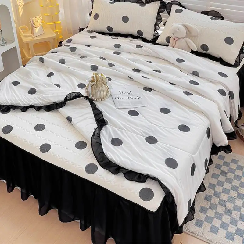 Summer Ice Silk Latex Cooling Mat Quilt Set Bed Skirt Style Summer Cool Feeling Air Conditioned Soft Mat Foldable Universal