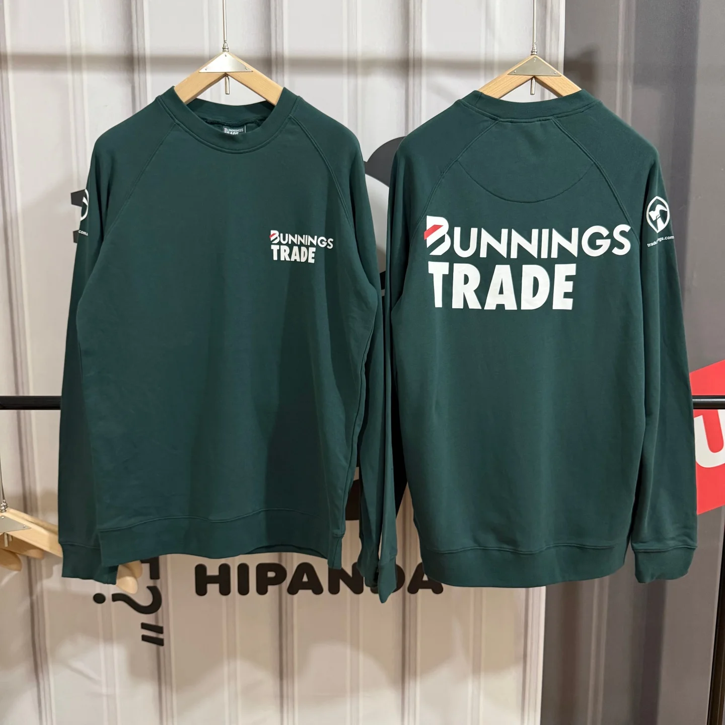 Australian BUNNINGS TRADE Trendy Loose round Neck Sweatshirt Autumn Winter Thick Pure Cotton Fleece Long Sleeve Men's Casual ...