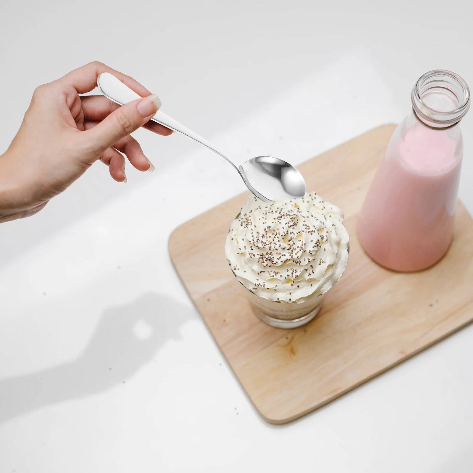 6Pcs StainlessSteelLargeRoundSpoons HouseholdDinnerSoupLadle HomeEssentials DessertCoffee KitchenTools FoodMixing