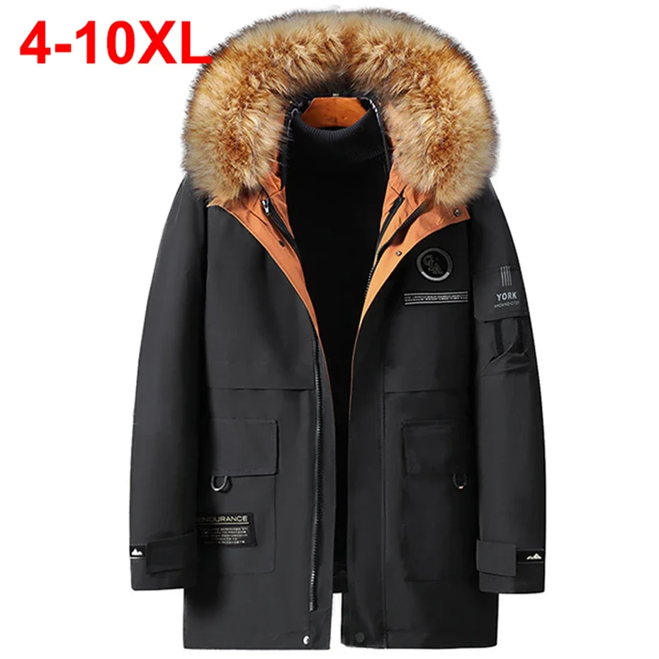 2024 Winter Jacket Men\'s Plus Size Parkas Fur Collar Coat 9XL 10XL Padded Down Jacket Thicken Warm Long Hooded Jackets Outerwear