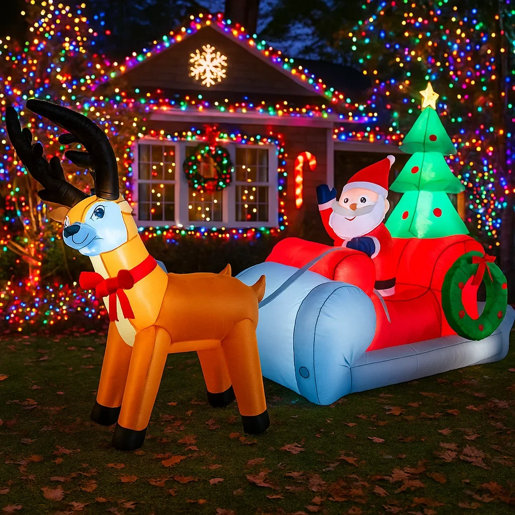 2.6M/8.5FT Opblaasbare Kerstman Rendier Slee Lichten LED Home Decoraties Speelgoed Yard Xmas Ornamenten Vakantie Decor levert