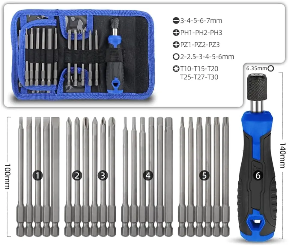2026 Multi-functional Impact Screwdriver Bit Set 24 in 1 Precision Driver for Laptop Repair Hand Tool Extra Long Security Bit