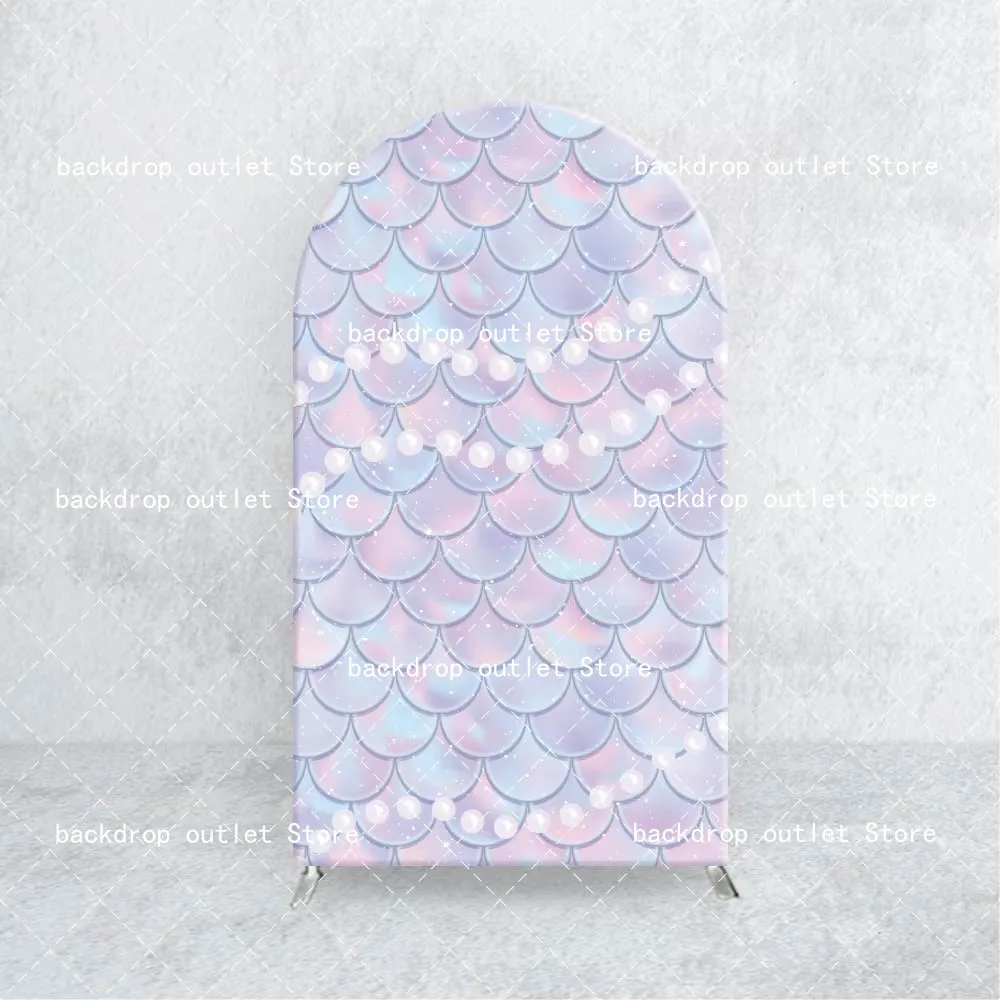 Mehofond حورية البحر مقياس الضوء الأرجواني قوس خلفية الطفل 1st حفلة عيد ميلاد مخصصة 2-الوجهين زينة اللؤلؤ خلفية الصورة