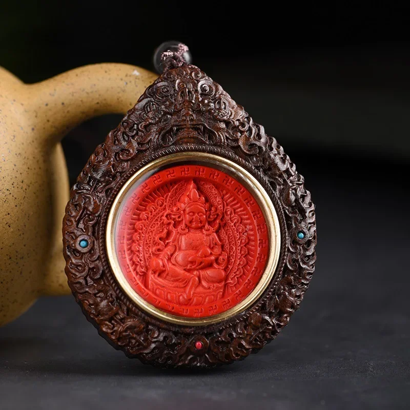 

Bodhisattva Chess Wood, Thangka, Inlaid Cinnabar Zakiram Patron Saint Pendant Pendant Necklace, Lucky Jewelry for Men and Women