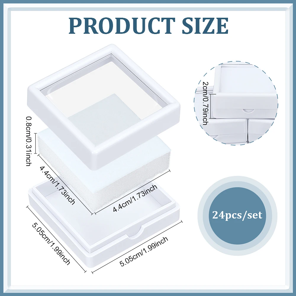 24Pcs White Display Box 2x2x0.8Inch Jewelry Box Container with Clear Top Lids for Gems Festival Wedding Jewelry Packaging