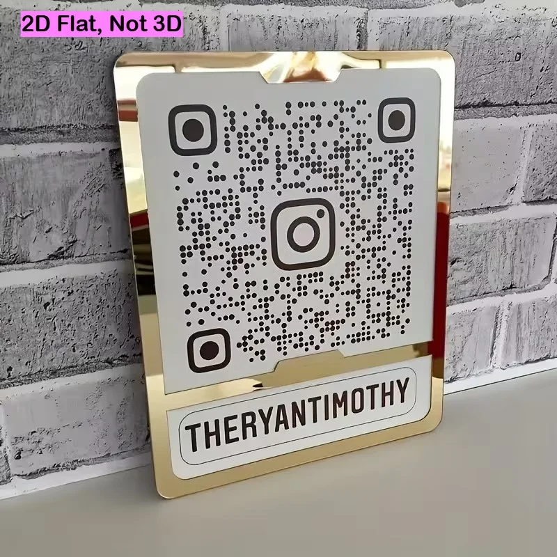 Custom Acrylic Social Media Sign with QR Code, 2D Flat Desktop Display Plaque for Salon, Spa, Office and Retail Stores