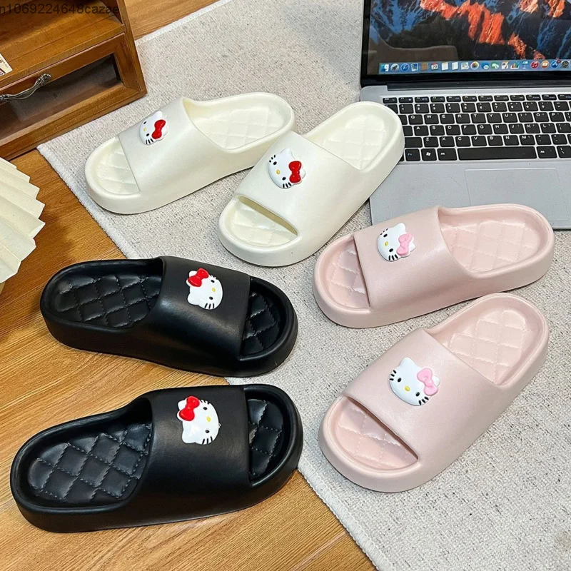 Sanrio Hello Kitty Cute Slippers Women Home Anti Slip Summer Thick Sole Outdoor Slippers Y2k Girl Cartoon Korean Fashion Shoes