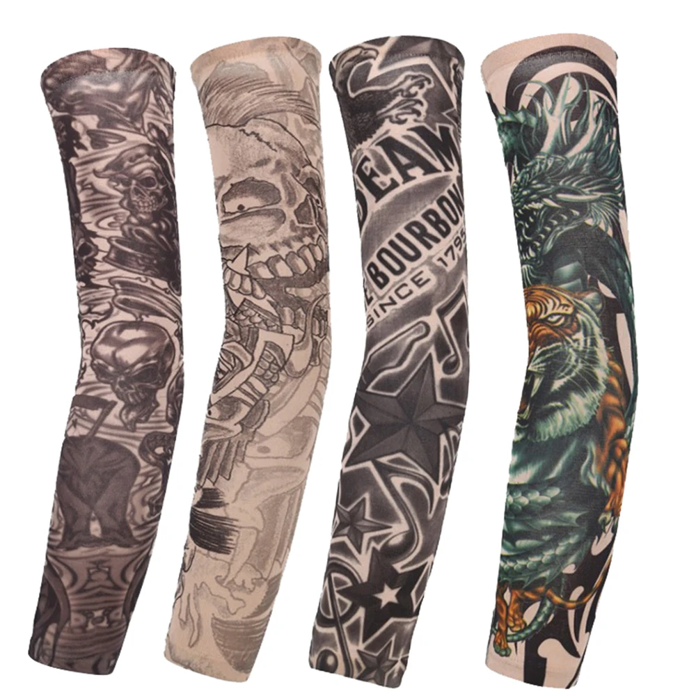 1Pc New Flower Arm Tattoo Sleeves Seamless Outdoor Riding Sunscreen Arm Sleeves Sun Uv Protection Arm Warmers For Men Women