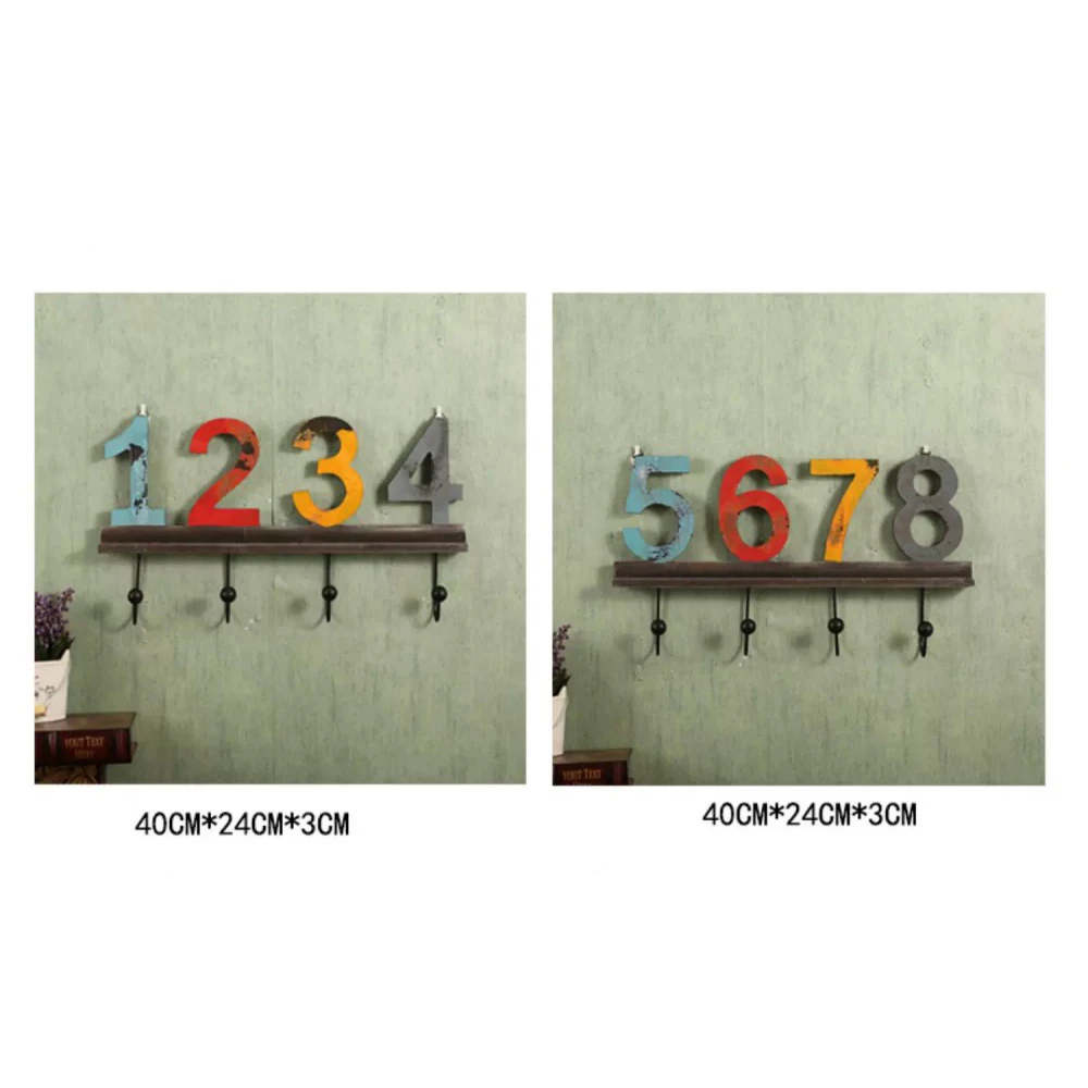 American Retro Number Coat Hook Wall Mount Decorative Key Holder for Clothing Store Restaurant Cafe Home Entryway
