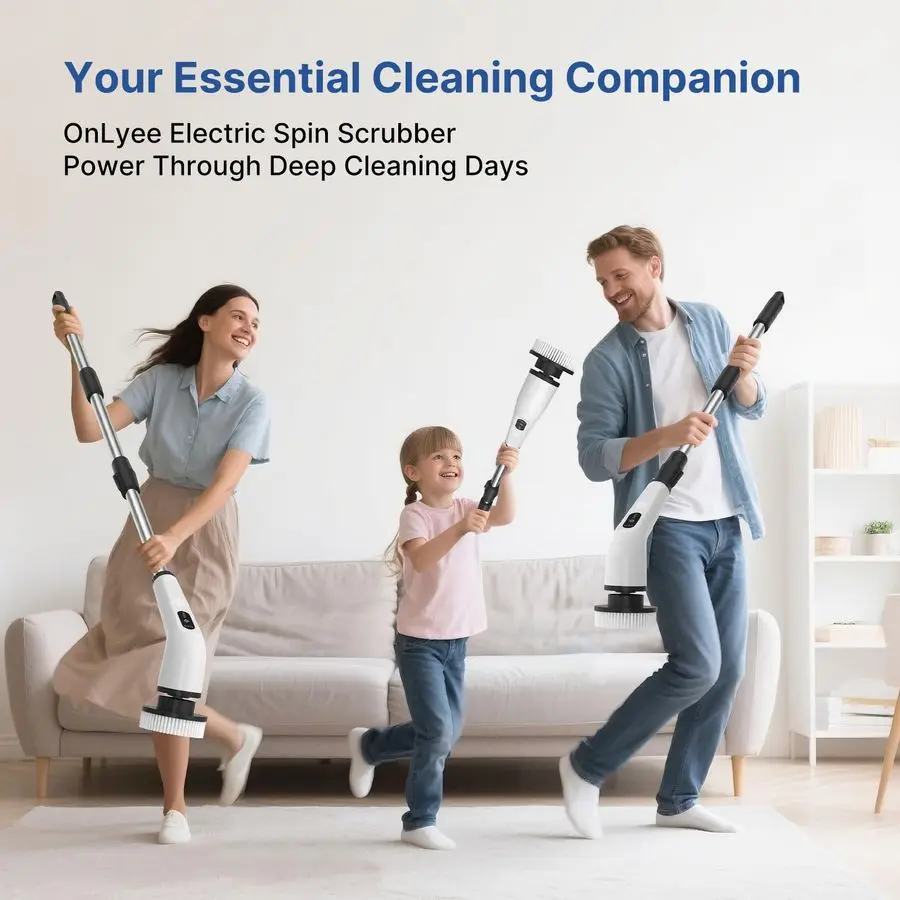 in 1 Lavapavimenti elettrico a rotazione per pulire il bagno, pulitore a batteria con potenza 3000mAh con manico lungo, vasca da bagno a 3 velocità Ho