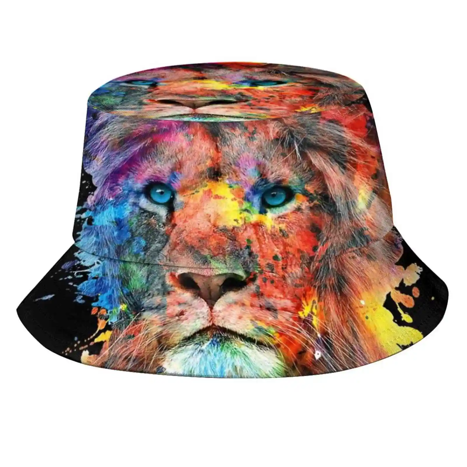 Lion Fishing Hunting Climbing Cap Fisherman Hats Wild Cats Africa Animals Lions Watercolor Colorful Artshop Artgallery