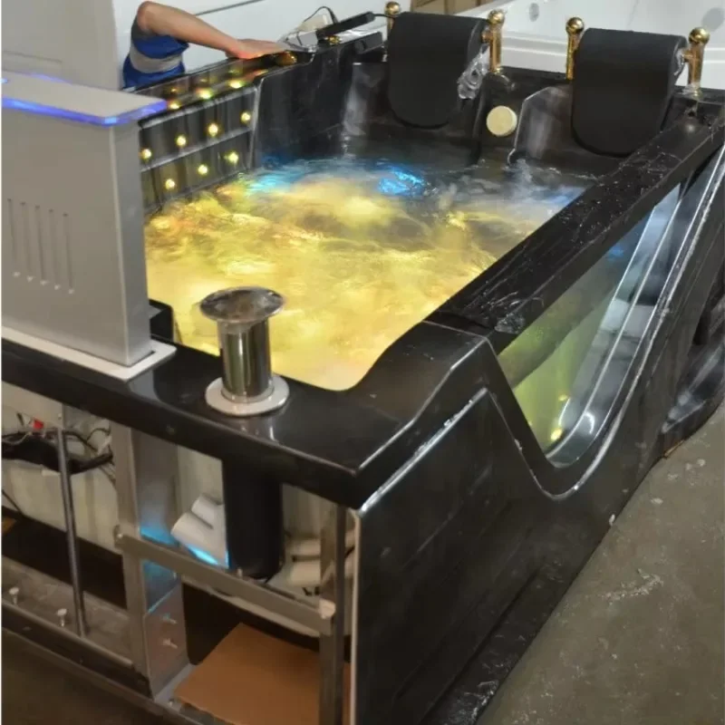 

【Best-selling】128cm Indoor Home Whirlpool Bathtub Black Fiberglass Ice Bath White Acrylic European for Hotel Bathroom Includes D