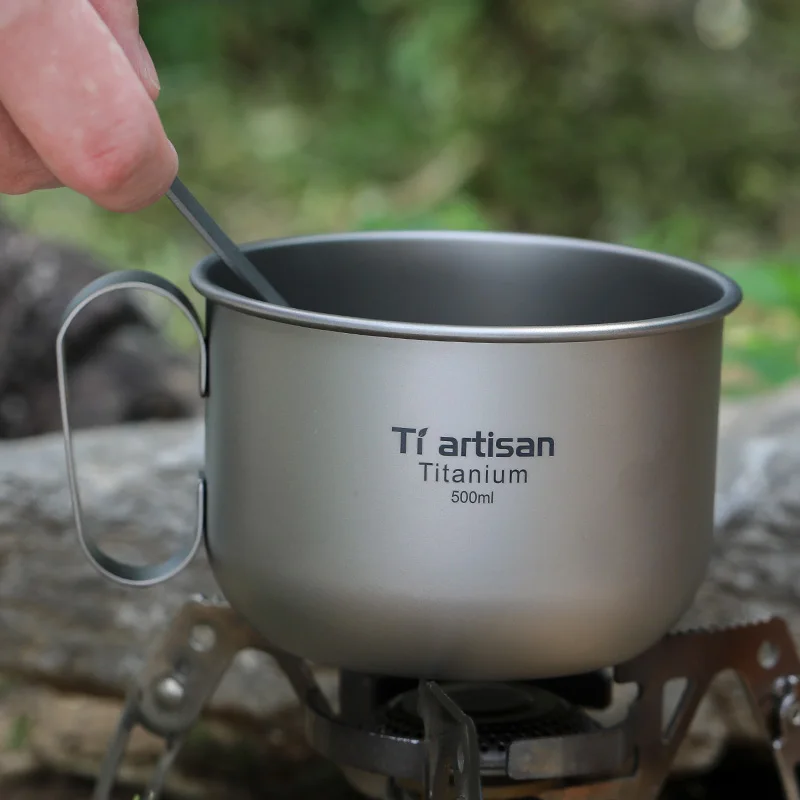 Tiartisan Titanium coffee cup 500ml Lightweight Portable Outdoor Camping Water Mug Coffee Pot with lid