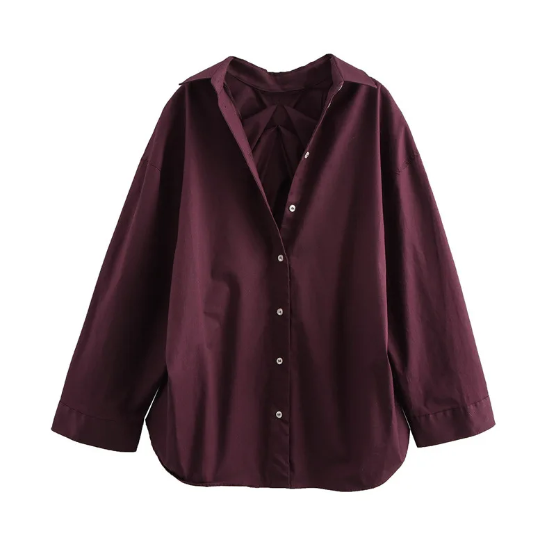 Camicia casual ampia e versatile alla moda con design a pieghe sul retro