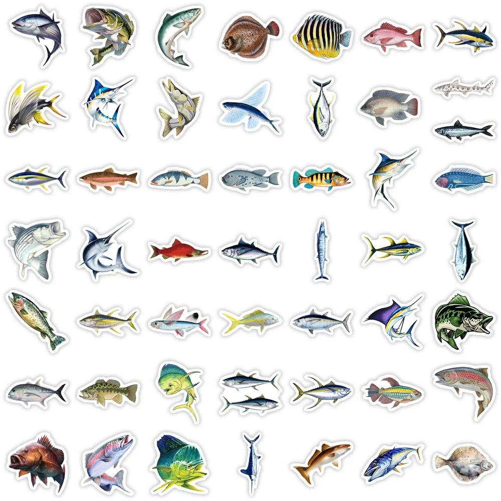 Mixed Fish Fishing Stickers Ocean Fish DIY Toy Gift Decorative Decal for Phone Laptop Bottles Luggage Waterproof