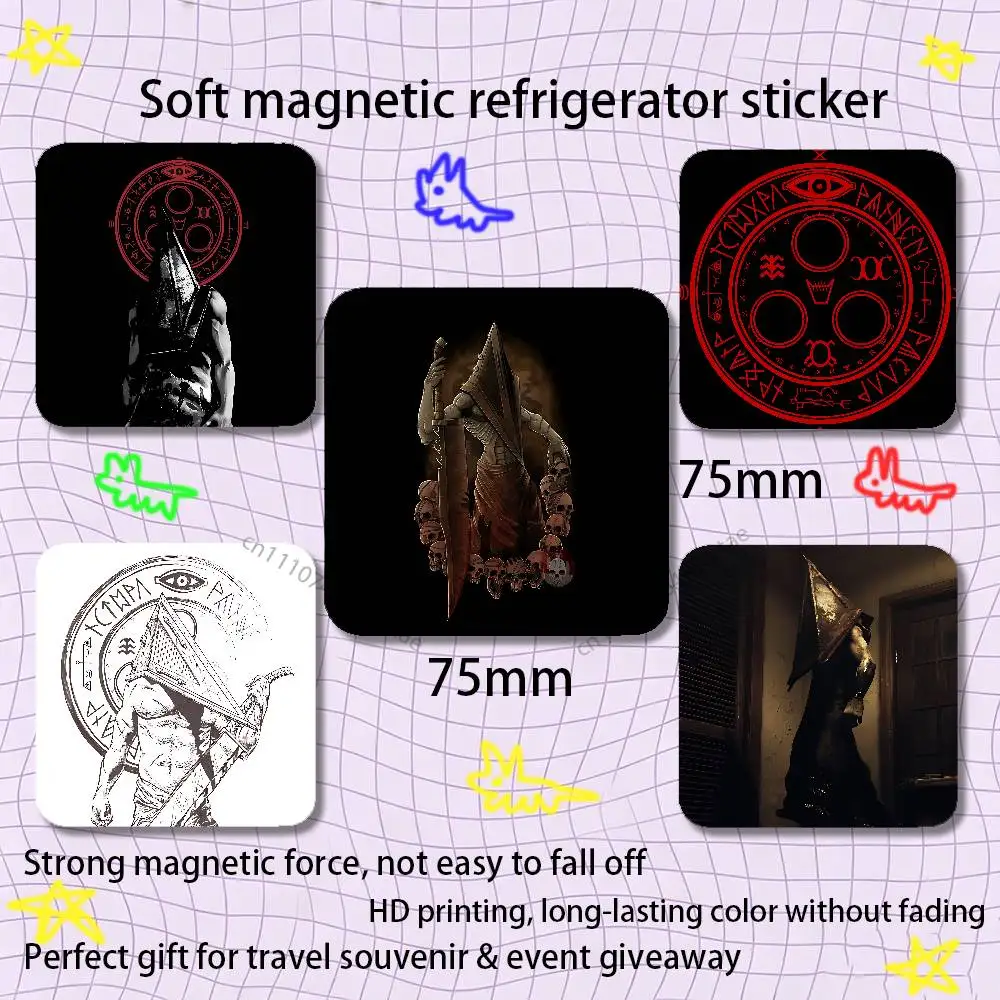 S-Silent Hill 2 P-Pyramid Head Black Square Plastic Fridge Magnet, for Magnetic, No Trace Left, Durable, Smooth and Textured