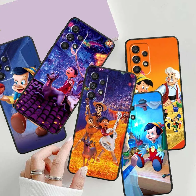 

Disney Pinocchio Adventure Phone Case For Samsung A73 A72 A71 A55 A54 A53 A52 A51 A13 A22 A16 A15 A12 A14 A05 A06 5G Black