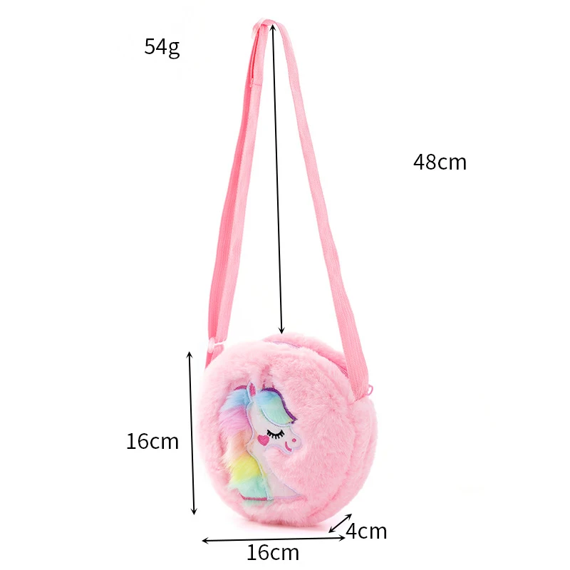 Kawaii Unicorn Bag For Girls Plush Shoulder Bag Children Crossbody Bags Mini Round Messenger Bag Kid Keys Coin Purse Small Pouch