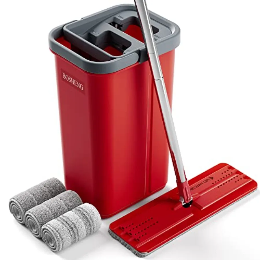 

Набор для уборки: швабра и ведро с отжимом, плоская швабра для пола с 3 сменными насадками из микрофибры, для влажной и сухой уборки, для дома