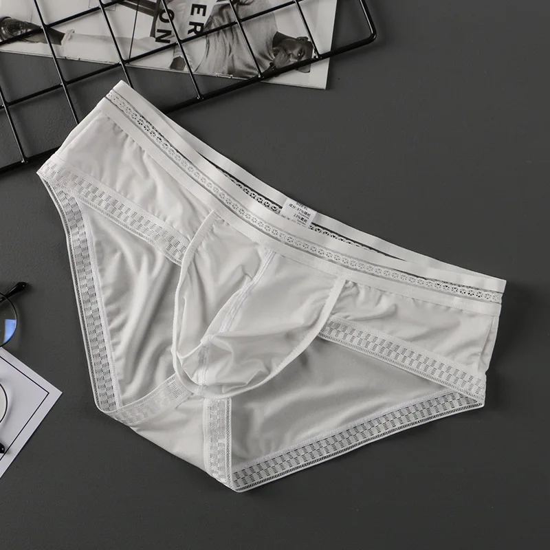 

Ice Silk Brief for Men Sexy U Convex Pouch Underwear Ulta-Thin Mesh Quick Dry Cool Feel Lightweight Gay Erotic Low Waist Knicker