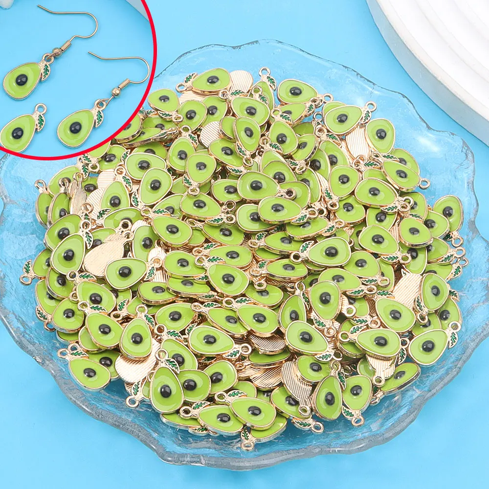 

6/12/24 Pcs Green Avocado Shaped Enamel Craft Pendant, Suitable for DIY Hawaiian Style Necklaces, Bracelets, Gift Accessories