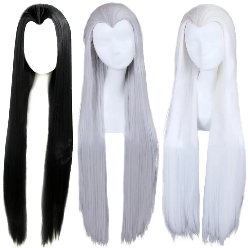 

Synthetic Costume Wig Black White Middle Part Anime Cosplay Hairpiece High Temperature Fiber for Party Role Play Fancy Dress
