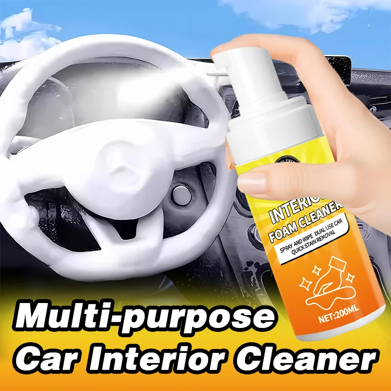 KJM 200ML 3 Colors Car Interior Foam Cleaner Lemon Scent Waterless Stain Removal Quick Clean Dashboard Upholstery Leather Care