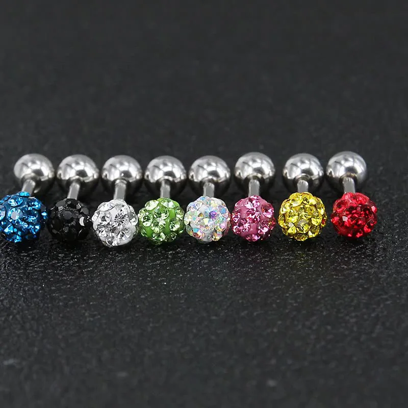 2pcs 4mm Medical Steel Crystal ball Studs Earrings For Women /Girls Screw Ball Tragus Cartilage Piercing Jewelry