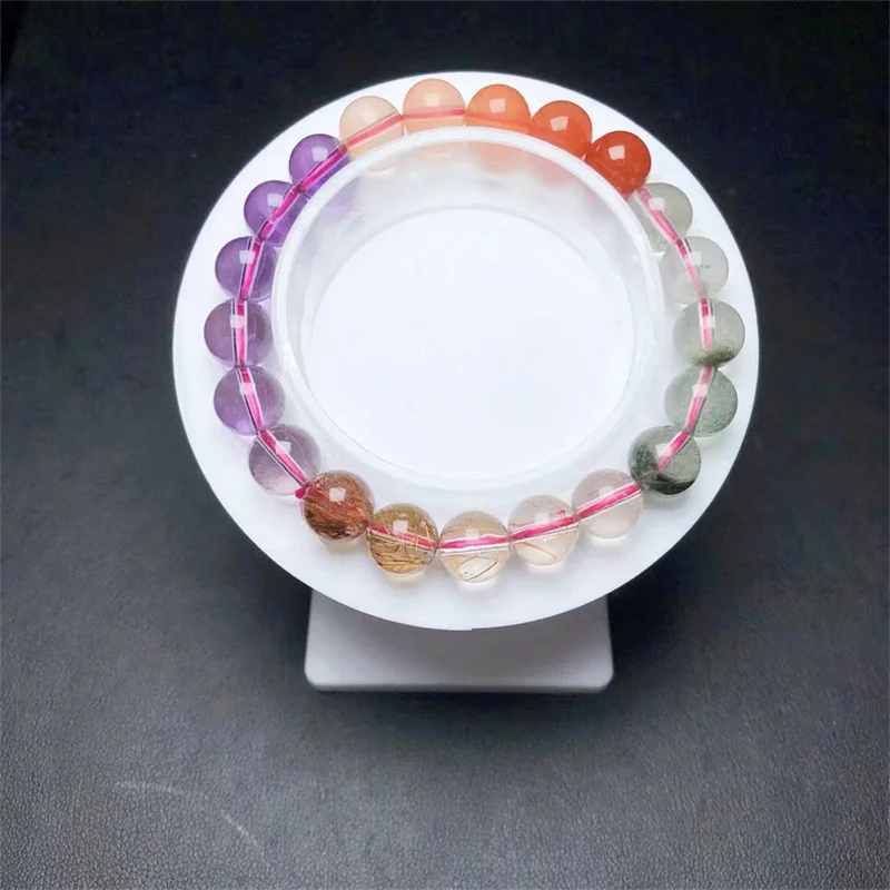 

9mm Natural Rainbow Crystal Quartz Bracelet Women Original Reiki Healing Round Stone Strand Bangles Friend Gift