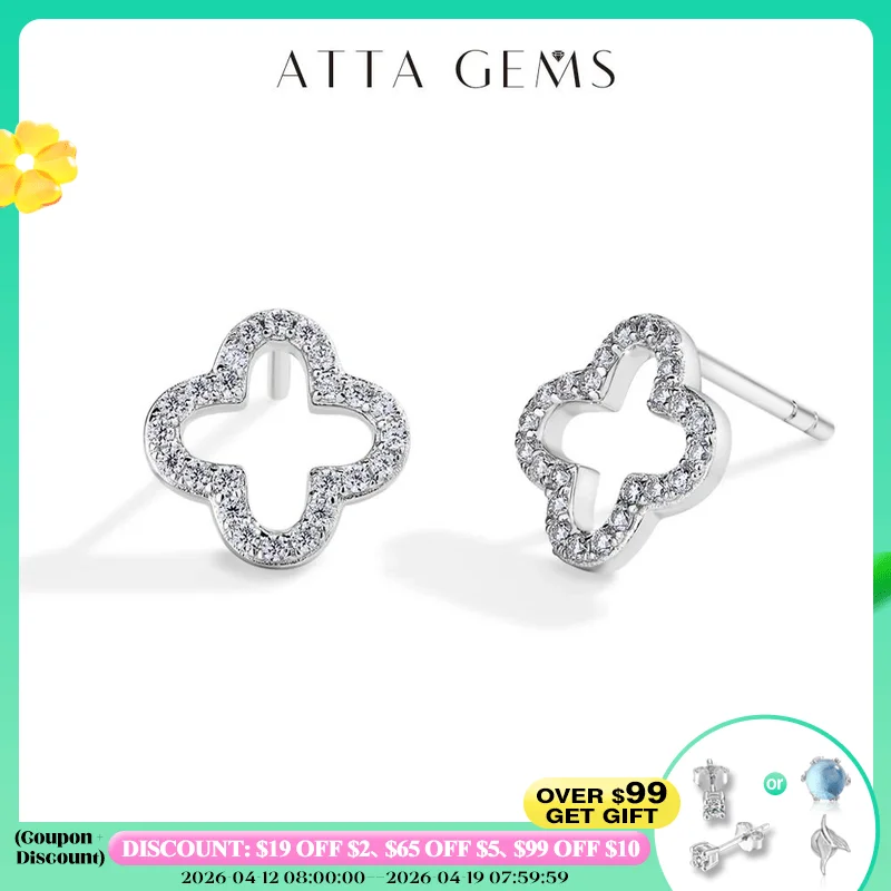 

ATTAGEMS Classic Moissanite Stud Earrings S925 Silver 18k White Gold Plated for women D VVS1 diamond Wedding Jewelry Top Quality