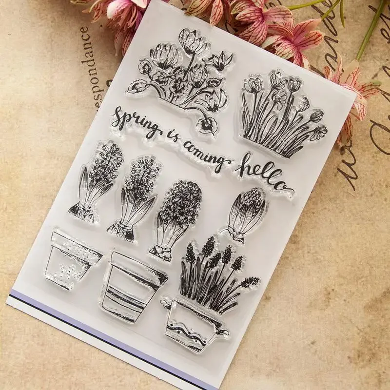 Flowers and Pots Transparent Clear Silicone Stamp for DIY Scrapbooking Photo Album Clear Stamp