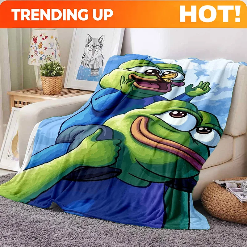 Customize 3D Cartoon Pepe The Frog Face HD Soft Flannel Blankets,Throw Blanket Comfortable Blanket for Picnic Beds Sofa Home Bed