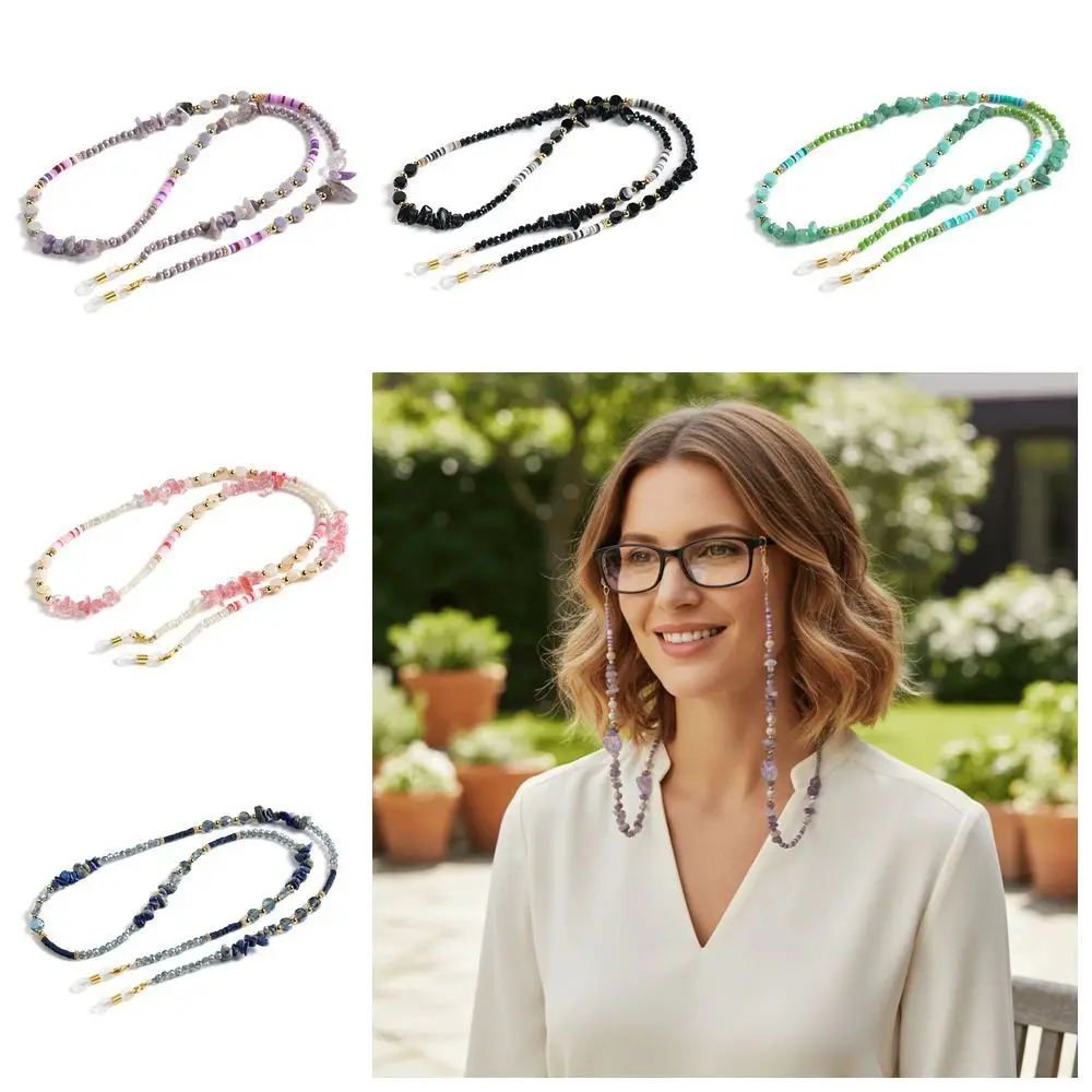 Eye Wear Accessories Glasses Chain Soft Ceramic Stone Crystal Glasses Holder Eyeglass Holder Hanging Neck Design Chain Strap