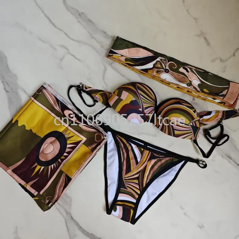 

Luxury Signature Logo Scarf Bikini Set Women Designer Swimwear Headband Scarf Beach Fashion Swimsuits