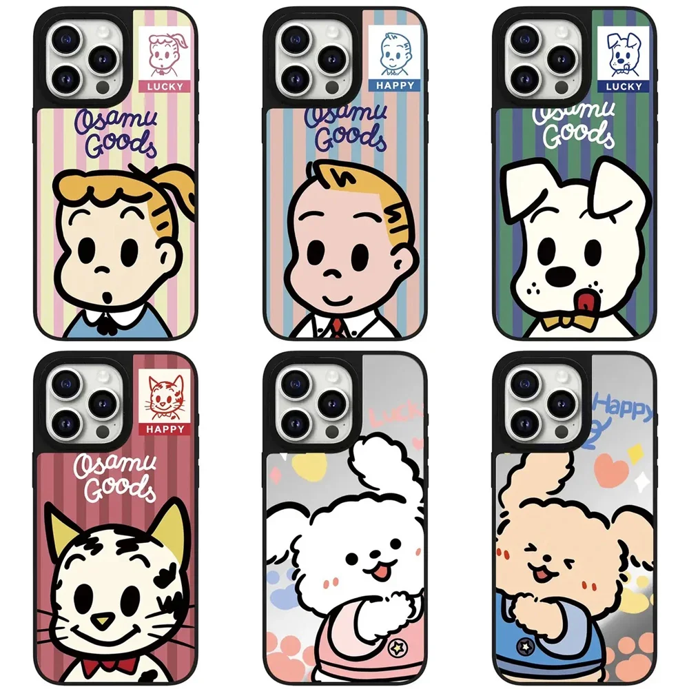 

Cute Kid Dog Cat Mirror Magnetic iPhone 11 12 13 14 15 16 Pro Max Protective Case with MagSafe