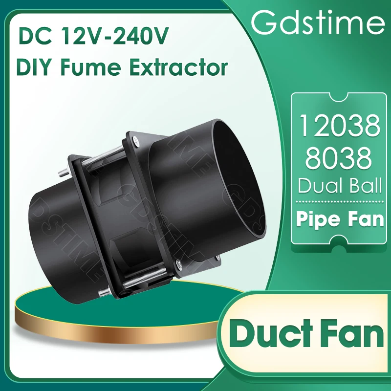 GDSTIME 120MM Pipe Duct Smoke Absorber Fume Extractor w/12V Adapter 80MM Exhuast Fan for Kitchen Exhaust and Electronics