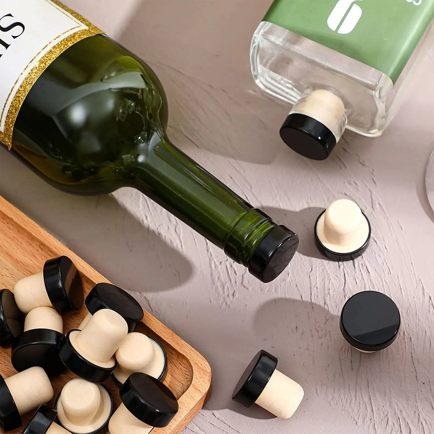 24Pcs T-Shaped Stopper Reusable Wine Cork Bottle Stopper Sealing Plug Bottle Cap for Wine Beer Bottles (Black)