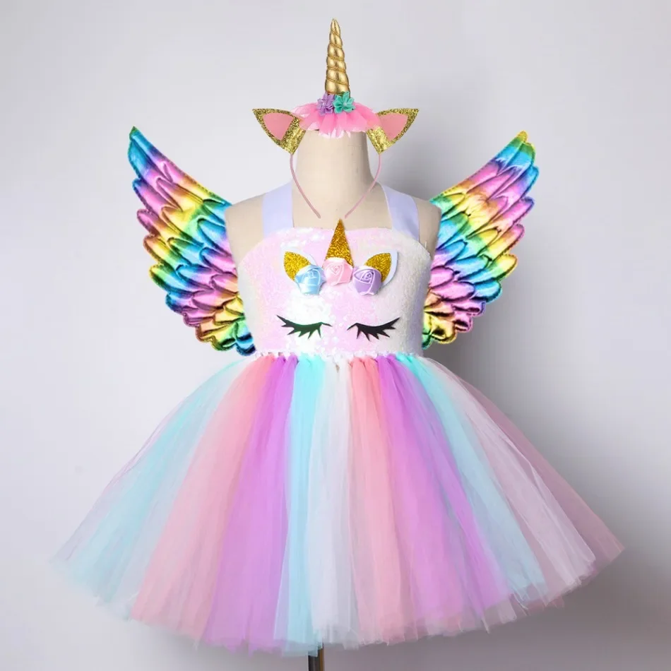 Детское Платье Для Фотосессии Унисекс С Дизайном Единорога, Праздничное Платье Для Девочек С Повязкой На Голову И Крыльями Детское Платье Для Фотосессии Унисекс С Дизайном Единорога, Праздничное Платье Для Девочек С Повязкой На Голову И Крыльями