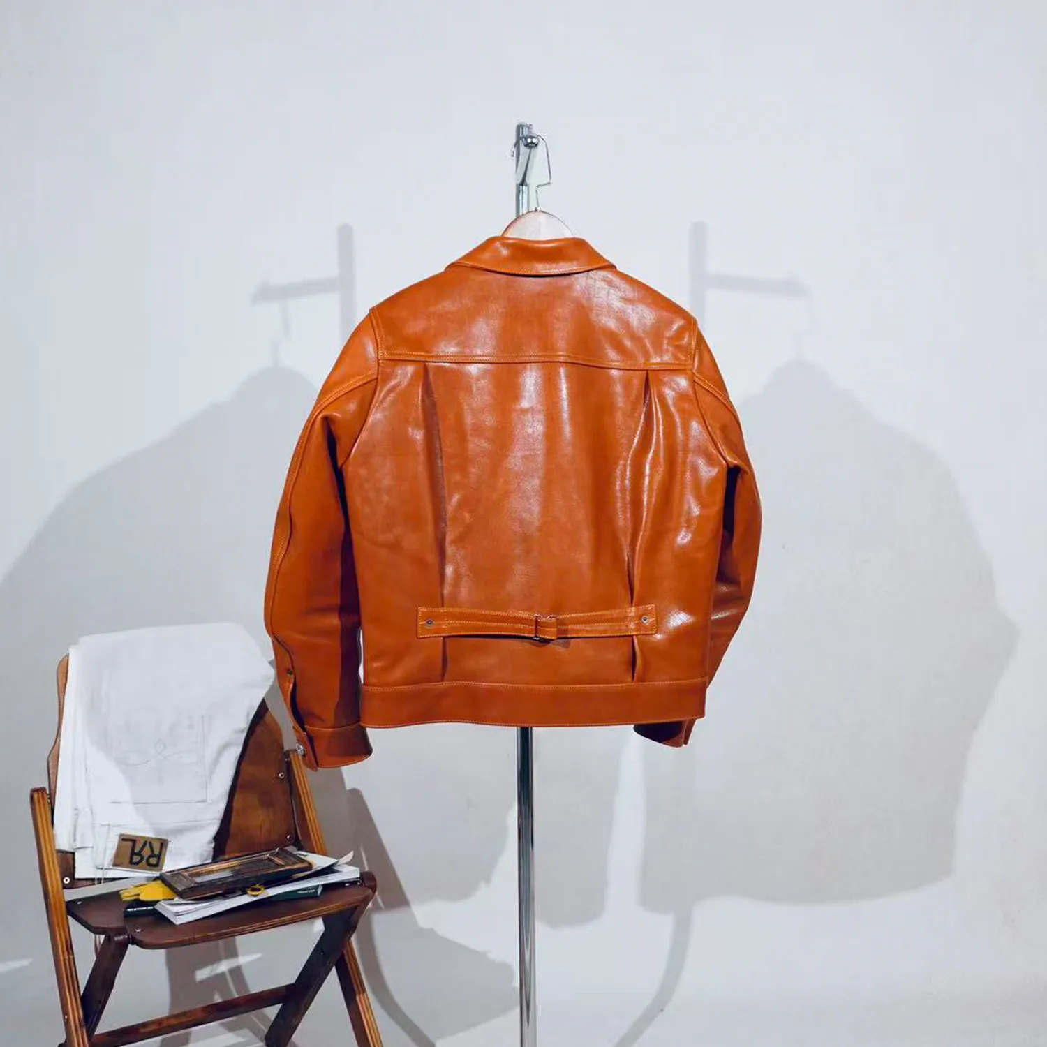 Tailor Brando Vegetable Tanned Classic Short 506 Retro Demin Genuine Leather Jacket
