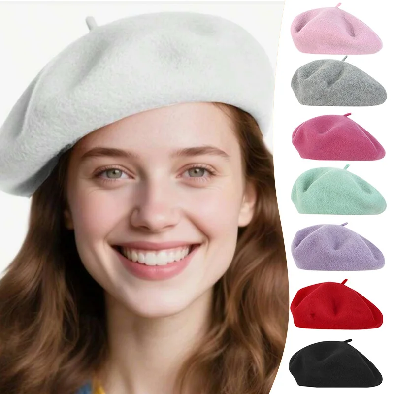 French Wool Beret Hat, Retro Artist‑Style Painter Cap, Multi‑color Options, Suitable for Autumn Winter Outdoor Activities
