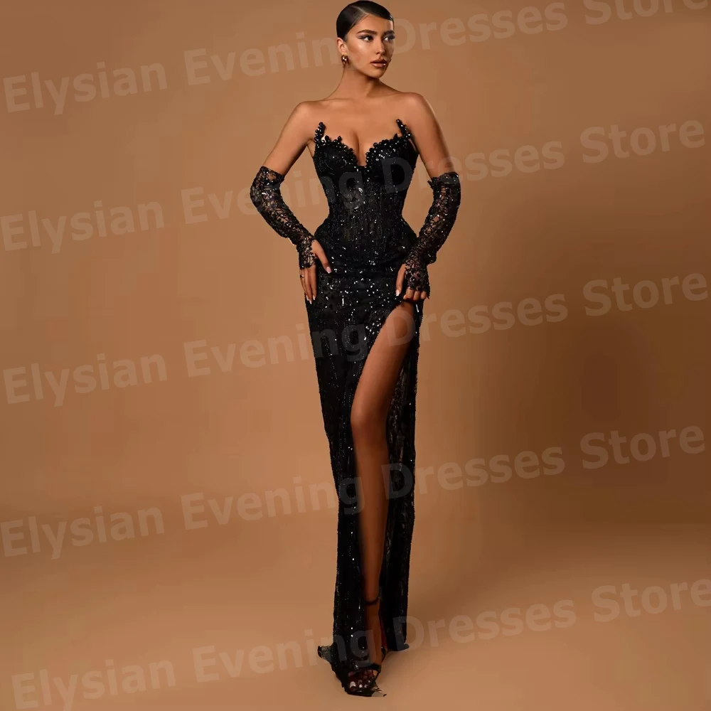 スパークリングレディースマーメイドビーズスパンコールイブニングドレスカスタマイズされたローブ・ド・ソワレプロムドレスハーフスリーブ Vestidos Para Mujer