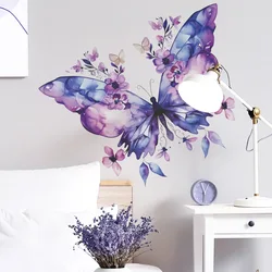 1PCS Fantasy Purple Butterfly Flowers Bedroom Living Room Wall Beautify Decorative Wall Sticker PVC Material Wall Decoration
